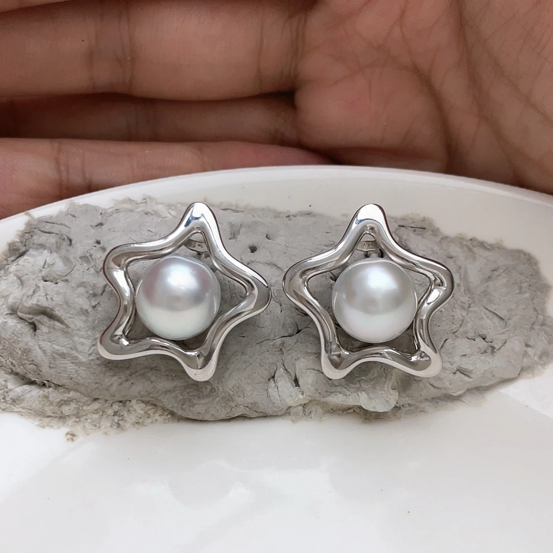 毛***球银S925镶嵌耳饰海水珍珠