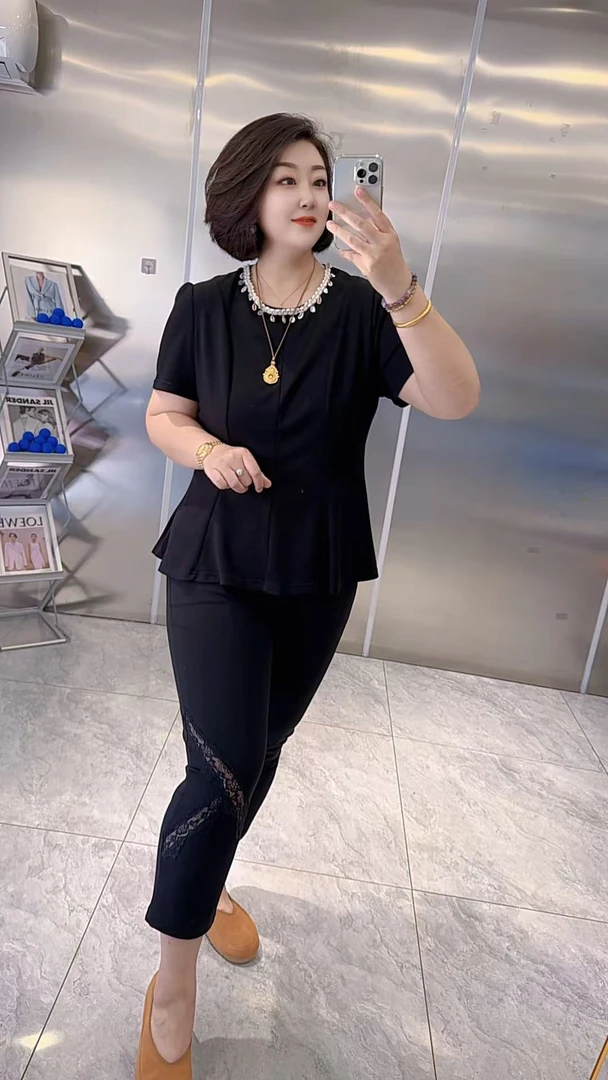 【聪姐推荐】25108法式重工圆领收腰显瘦半袖（衣长65，胸围122）