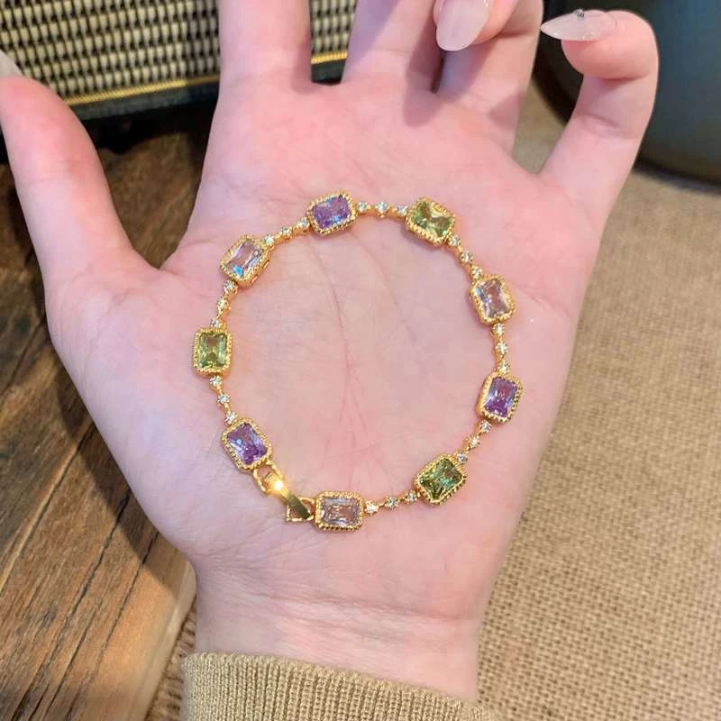 铜合金锆石手链 高闪方糖彩色糖果泡泡手链15-18手围