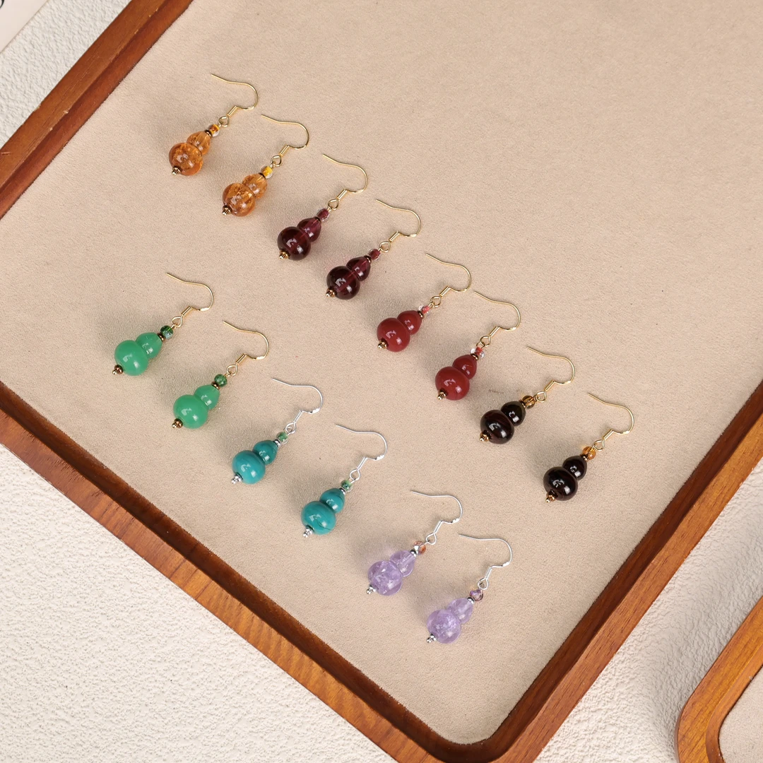 合金耳饰 LZ4917-2【葫芦娃】彩色七色葫芦银粉琉璃耳环