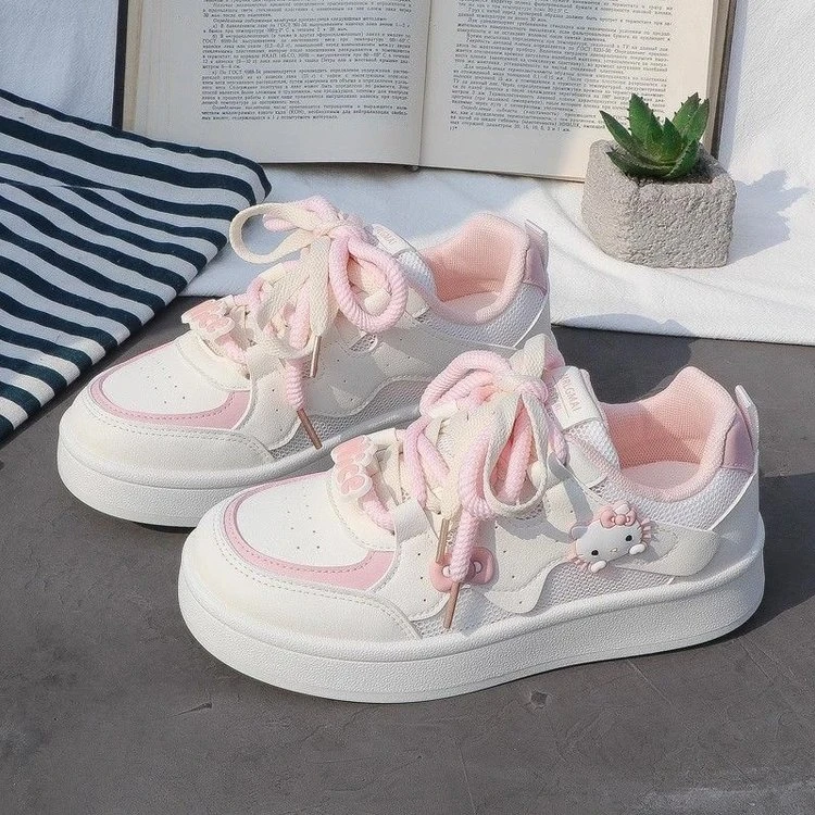 2025春夏季新款小白鞋女透气网面厚底圆头百搭可爱运动休闲板鞋子