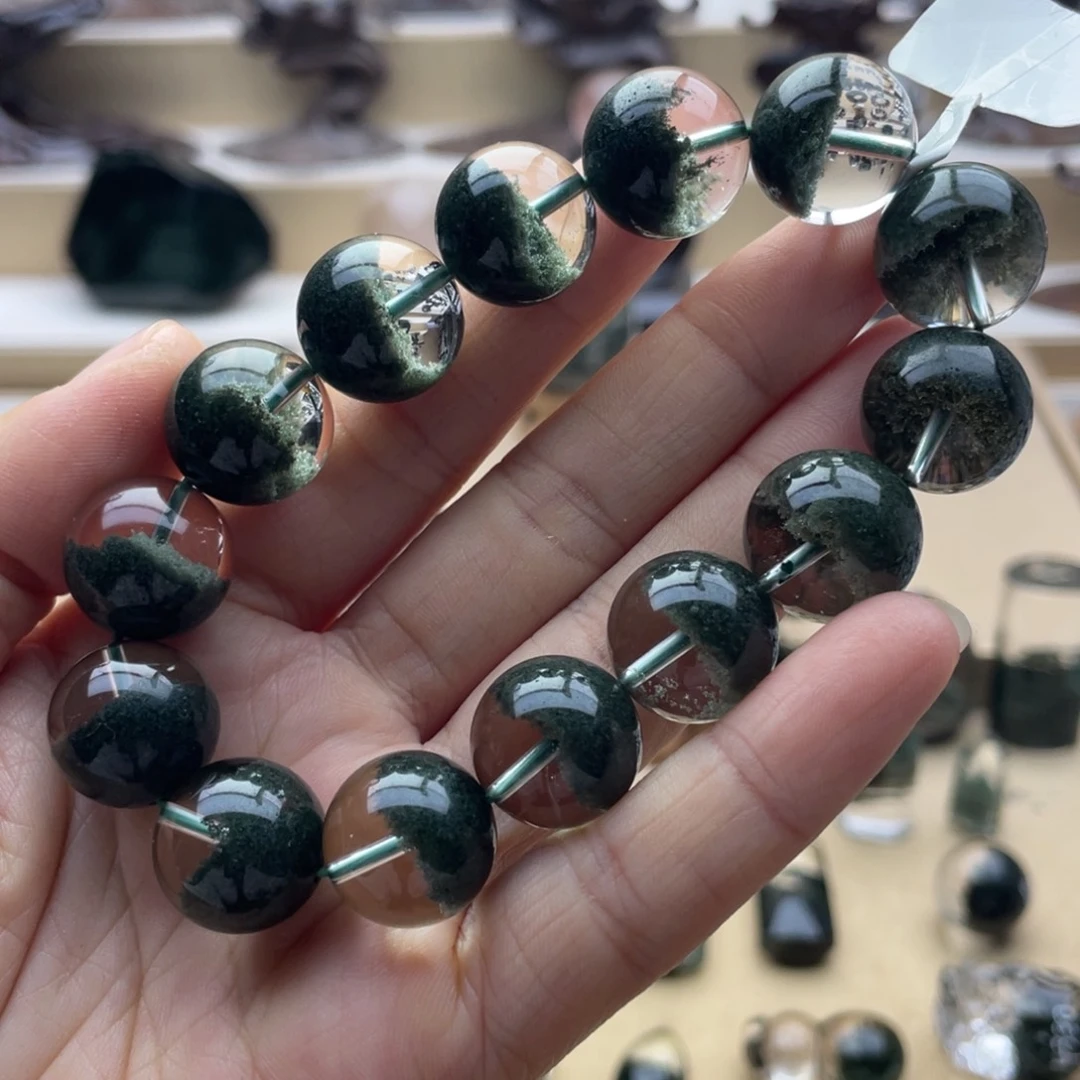 水晶手链未镶嵌绿幽灵聚宝盆手串