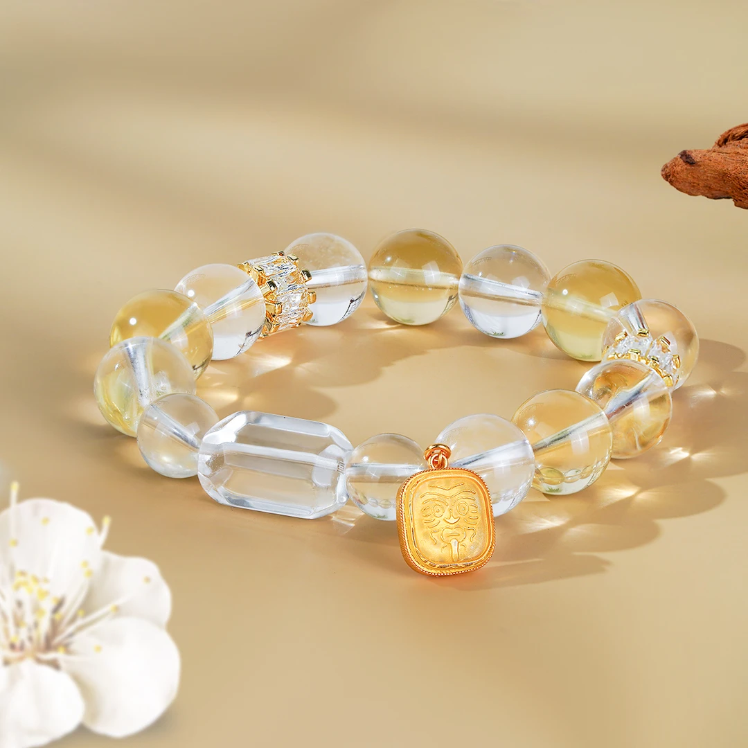 【夏季新款】白水晶多边扎基拉姆柠檬黄白水晶手串
