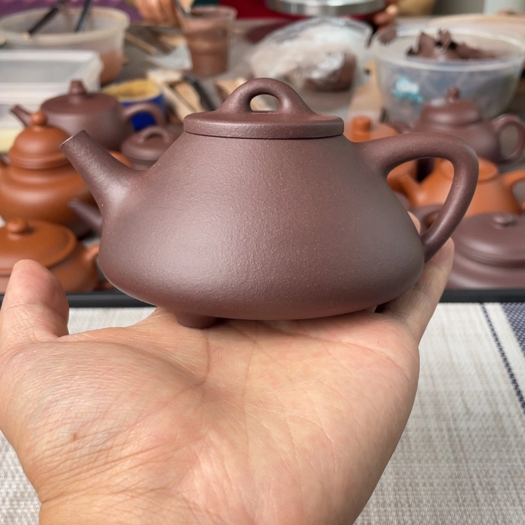 茶壶紫砂半手工老紫泥子冶石瓢壶220cc