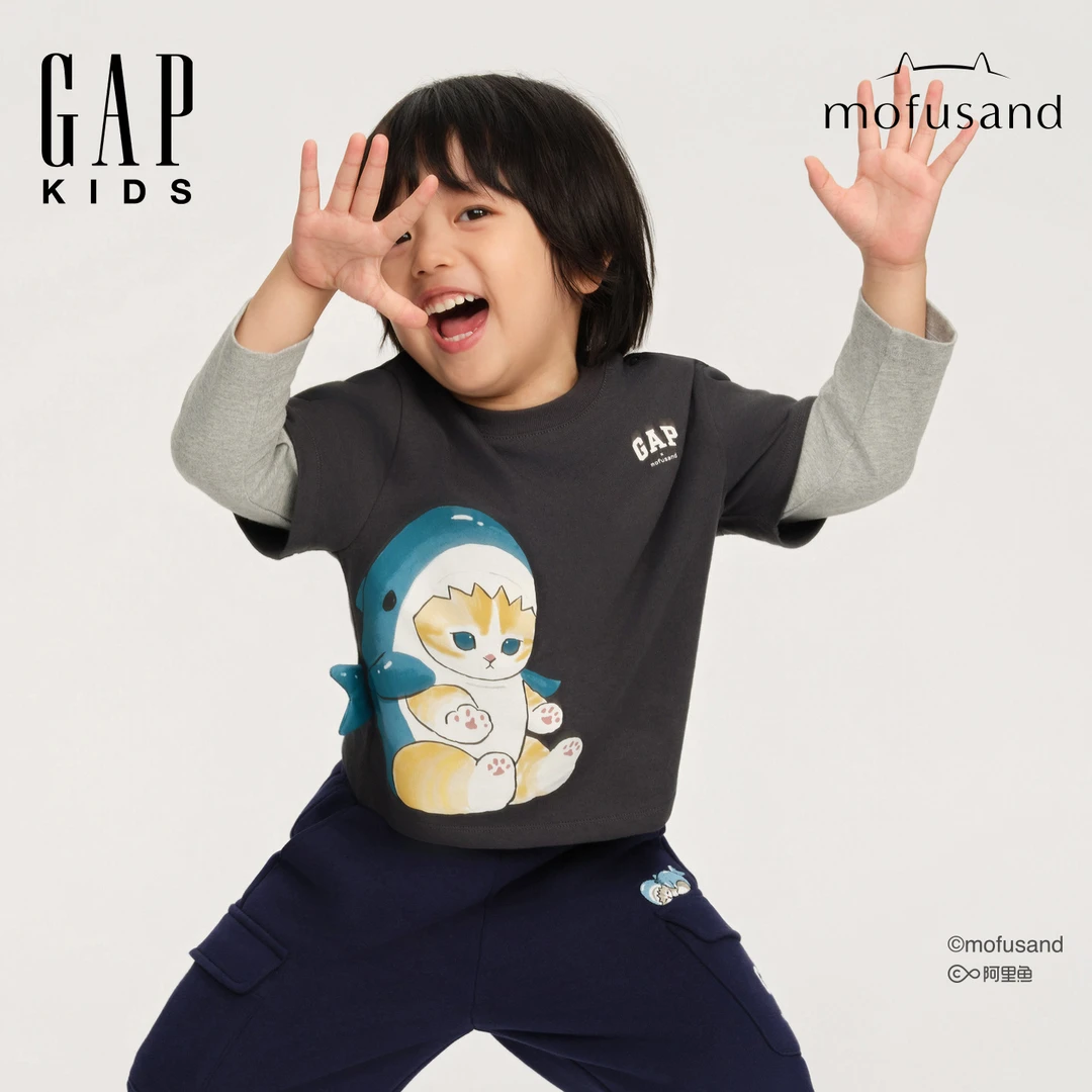 【mofusand 猫福珊迪联名】Gap男女幼童2025秋季新长袖T恤829279