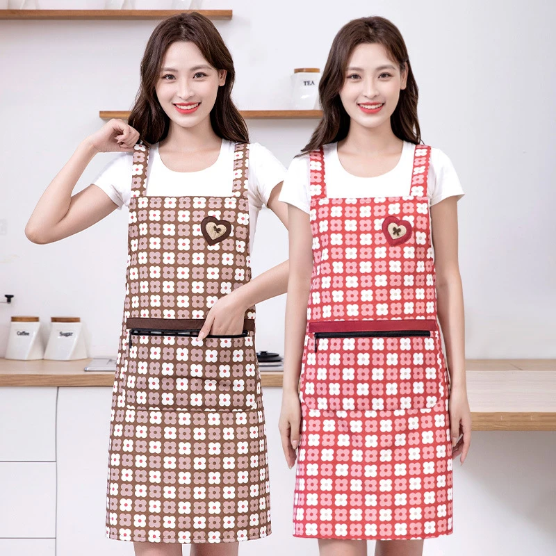 时尚小清新竹节棉围裙厨房专用家用洋气可爱透气成人做饭围腰女士