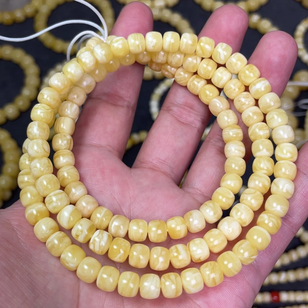 蜜蜡未镶嵌裸石虎皮纹蜜蜡佛珠7mm