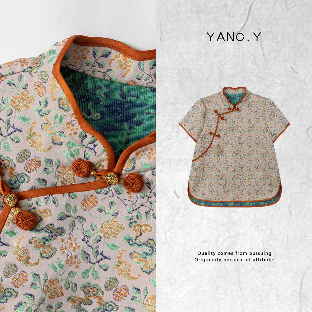 YANG.Y- 深圳原创新中式国风女装桑蚕丝宋锦25ss夏上衣短袖50531