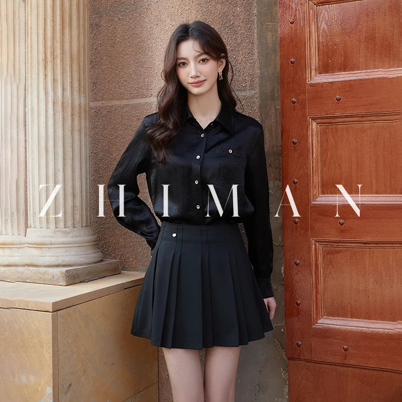 至漫ZHIMAN百褶裙女2025新款春季短款高腰纯色小个子半身a字短裙
