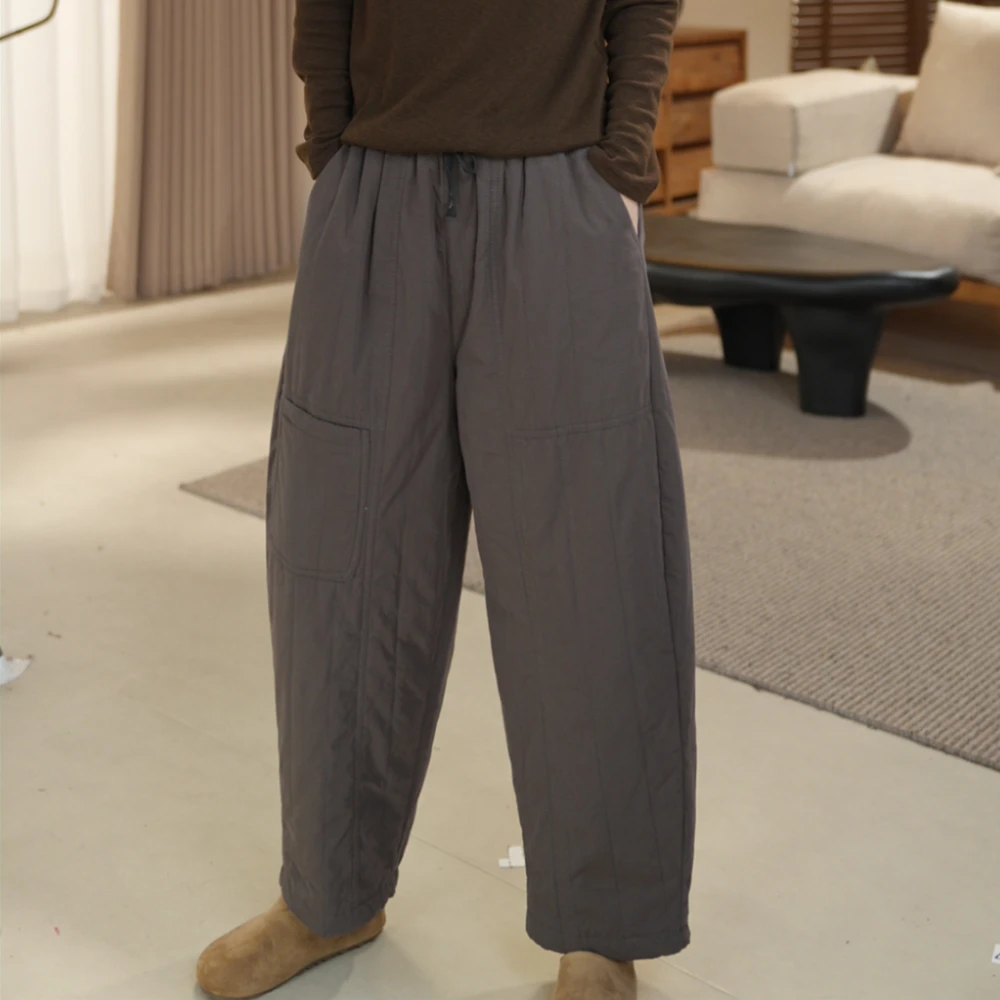 T50-A 加厚百搭中腰休闲裤黑标裤子春秋厚款保暖松紧腰加绒长裤子