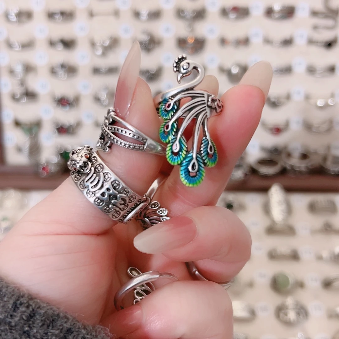 铜合金新款彩色孔雀戒指