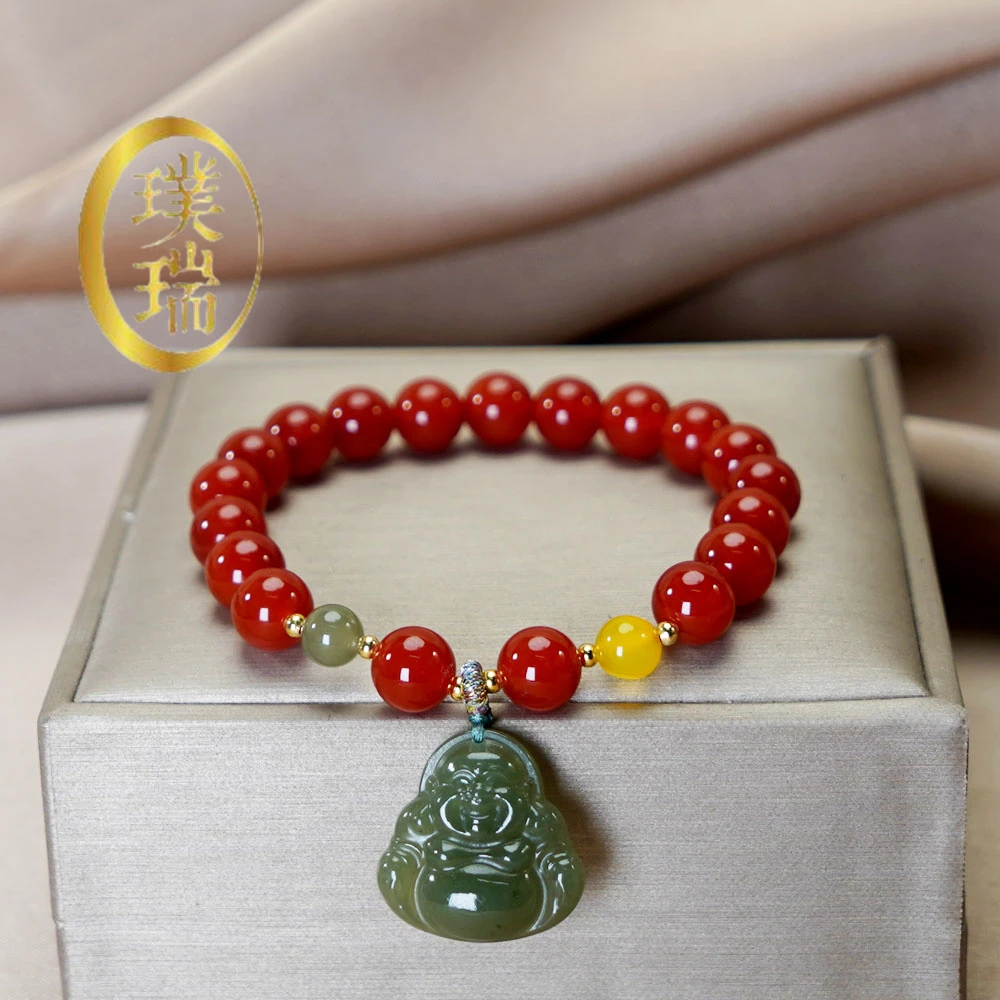 天然南红配和田玉佛公吊坠手链 多样性发一 SL522