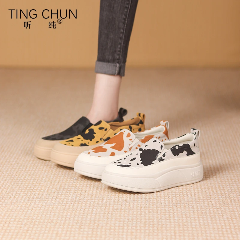 听纯1580新款2025春秋平底真皮女鞋厚底英伦百搭休闲时尚一脚蹬