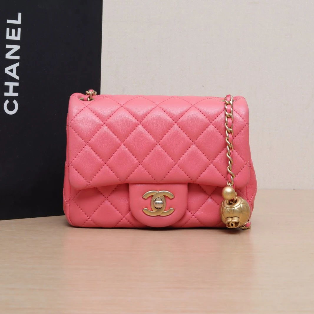 95新 Chanel/香奈儿 【双双活动】CF 口盖包 方胖子粉色 金球调节