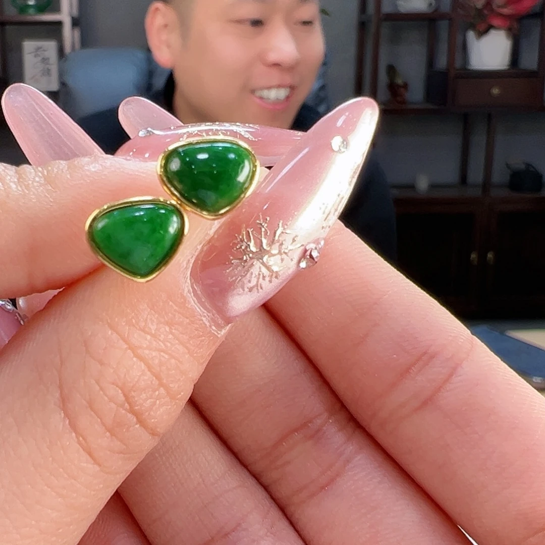 翡翠耳饰银S925镶嵌耳环23