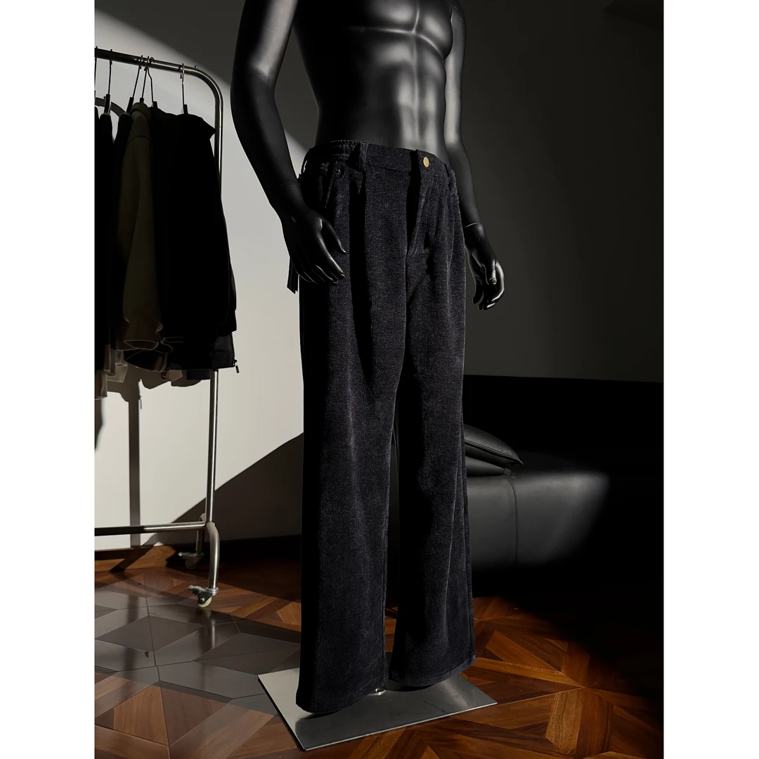 VINCENT秋冬季保暖灯芯绒轻奢直筒休闲裤男士时尚垂感宽松长裤