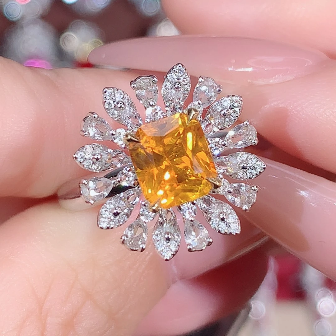 戒指彩色蓝宝石18K金镶嵌1.89ct/天然宝石/七天无理由