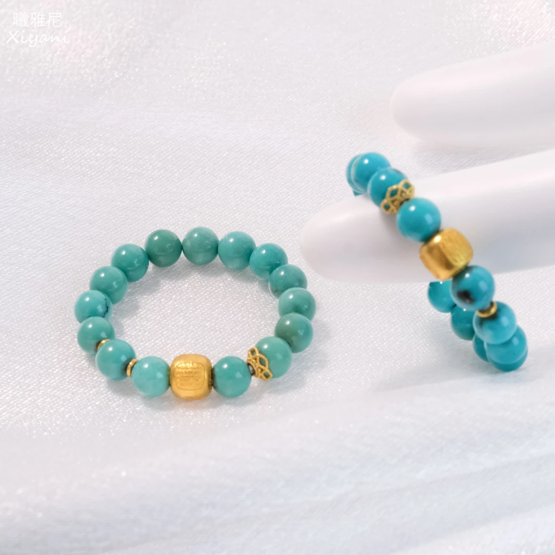 天然绿松石戒指 18K金镶嵌 多样性发货发一个