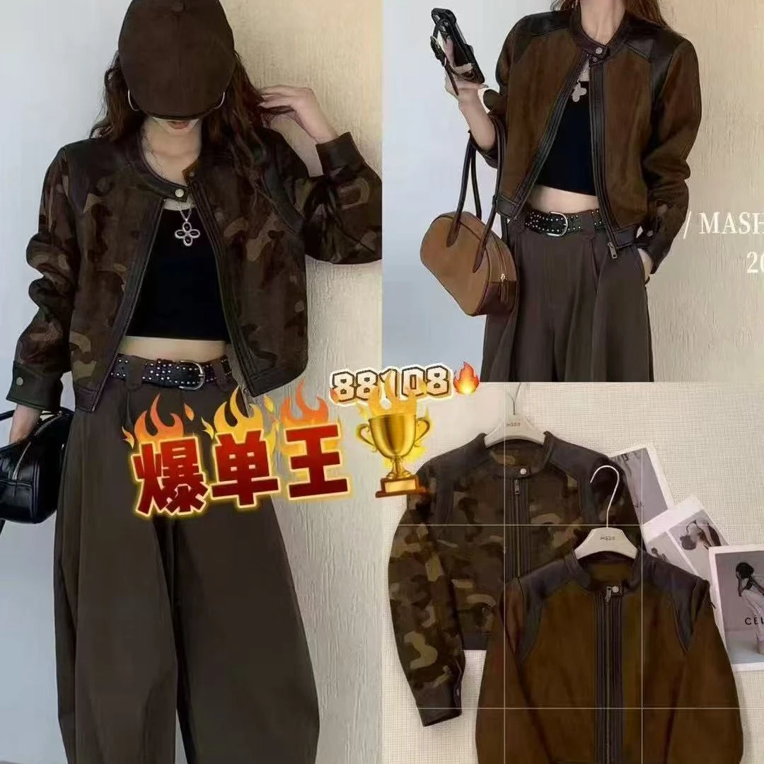 拼接常规款女圆领秋季厚款短外套春秋立领网红宽松