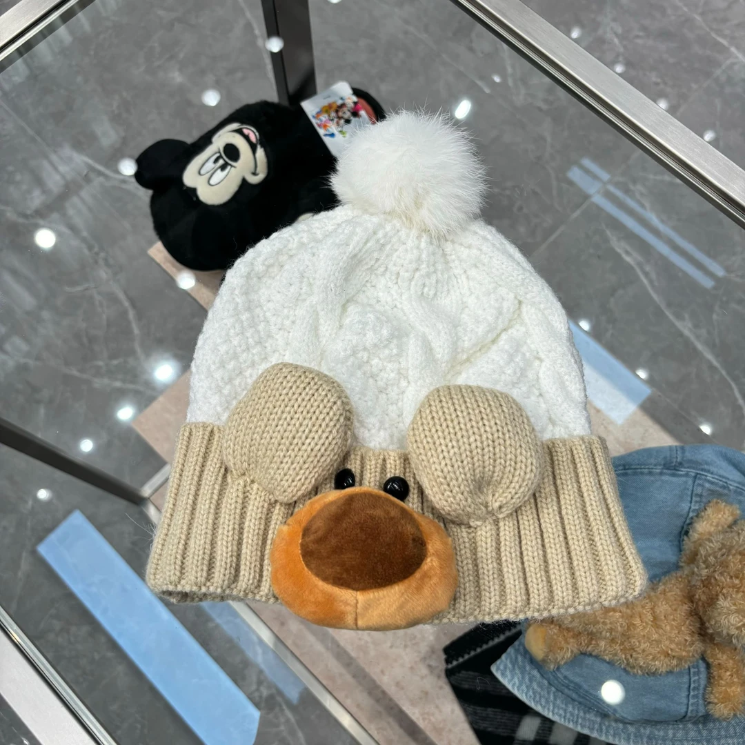 【YU·PP】小众设计师休闲百搭绣球小熊提花针织冷帽（PS015）