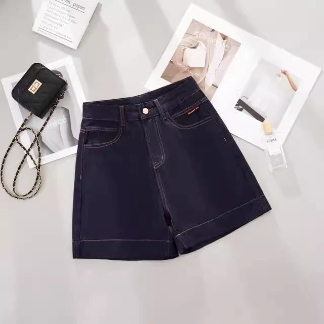 莱赛尔夏季（超薄+现货）丹宁色大码显瘦高腰阔腿宽松牛仔短裤女