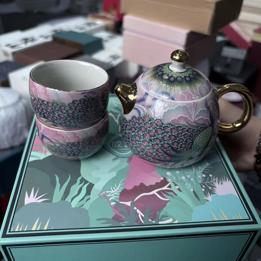 珐琅彩孔雀泡茶壶 4923-yy-cc