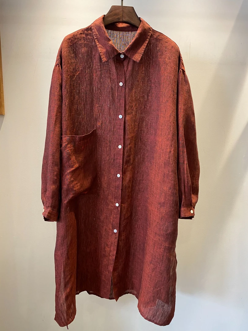 【醉春风】高货汉麻时尚休闲百搭大长衫炒色中长款衬衫 MXQ 2473