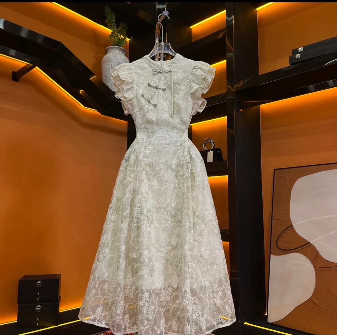 【琉璃盏】国风刺绣飞飞袖连衣裙女2025春夏设计感温柔风改良旗袍裙