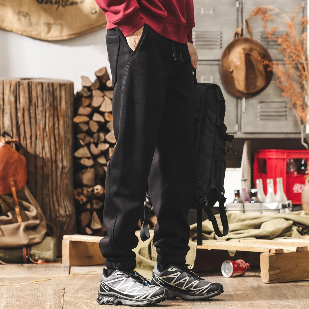 ohmmayby美式复古重磅卫裤男加绒加厚裤子新款潮牌束脚针织休闲裤