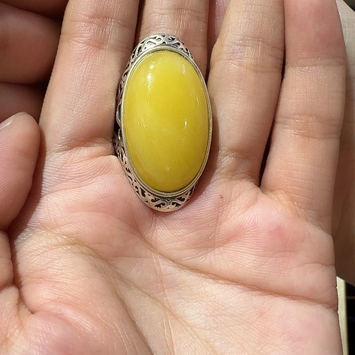 蜜蜡银S925镶嵌戒指戒指