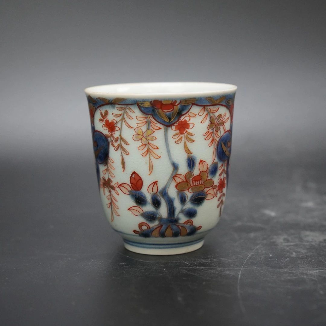 25071434清康熙青花矾红描金花纹杯 高：约8cm A02708