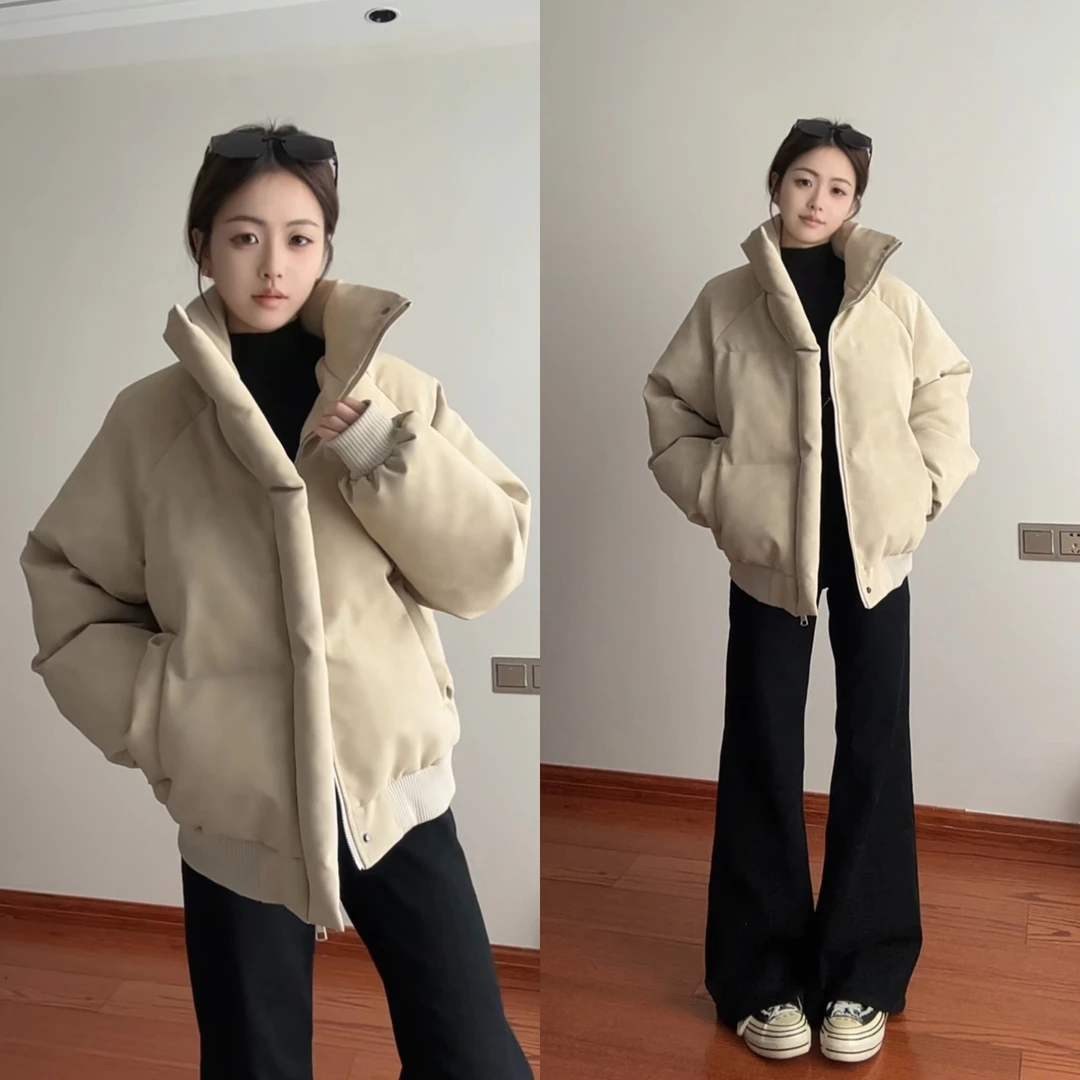 帆布皮棉衣男款冬季加厚保暖加棉夹克潮牌美式男女立体纹理感棉服