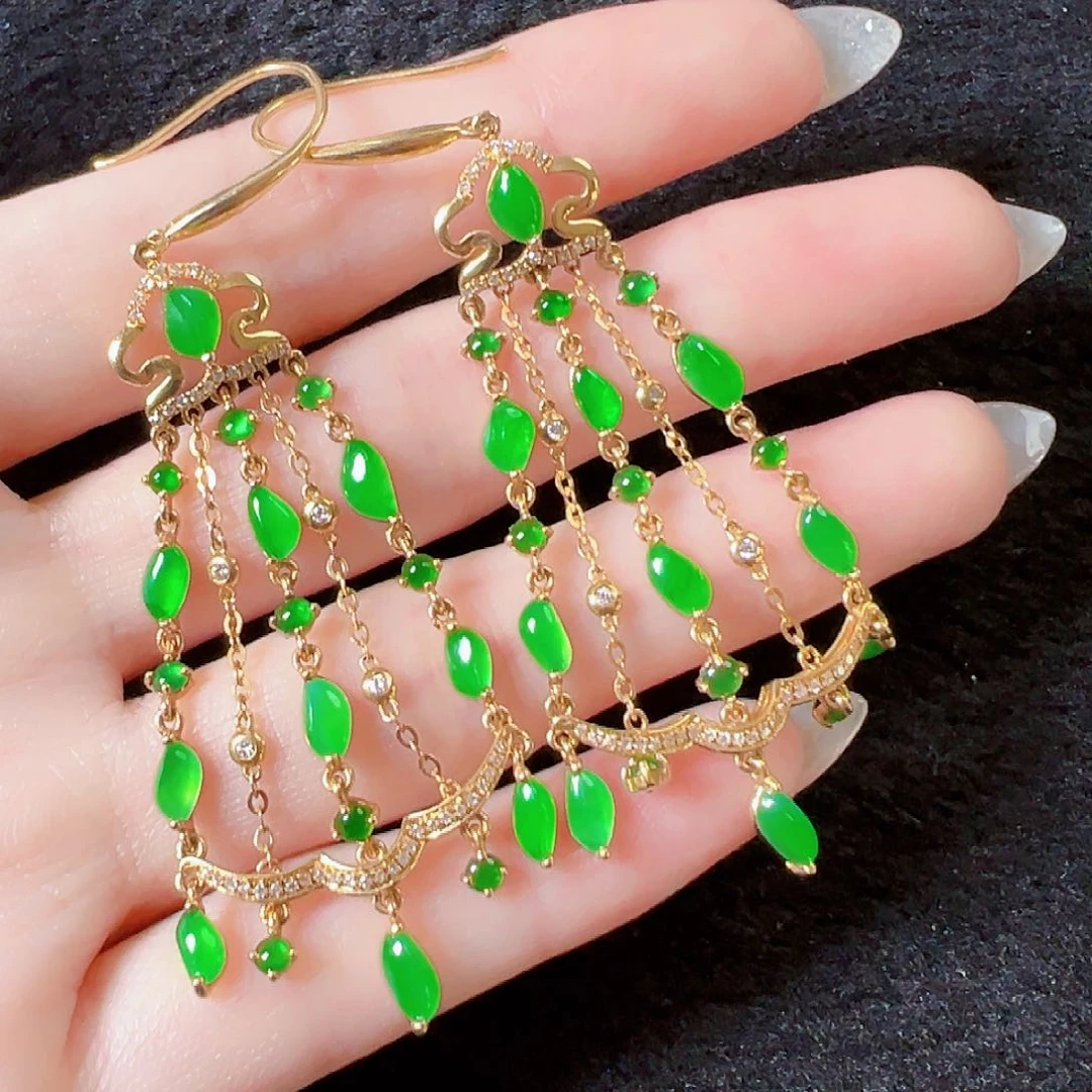 翡翠耳饰18K金镶嵌签收后24小时鉴赏期，过时不退