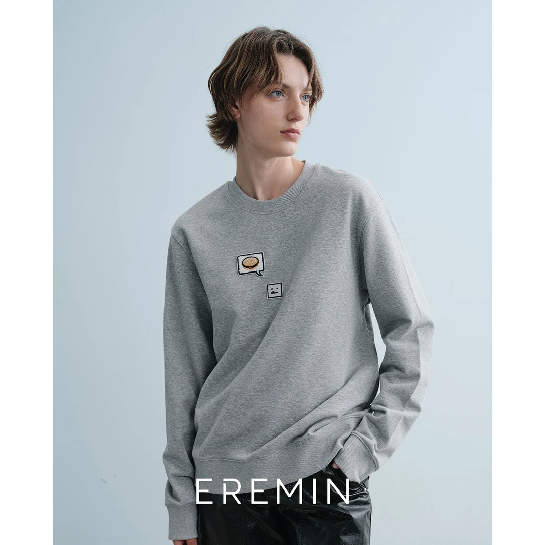 DE Mincollection表情卫衣/趣味Emoji简约贴布刺绣圆领卫衣55712