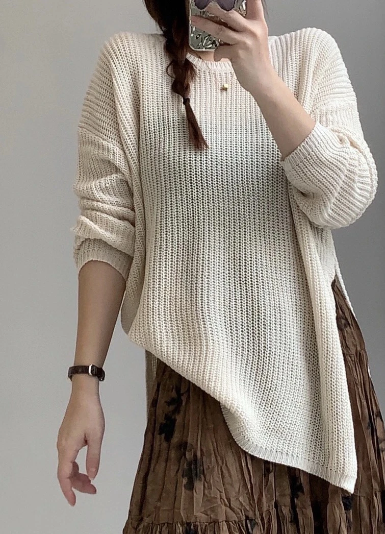 【秋季-开衩针织衫】韩系百搭休闲显瘦设计感侧开衩针织衫