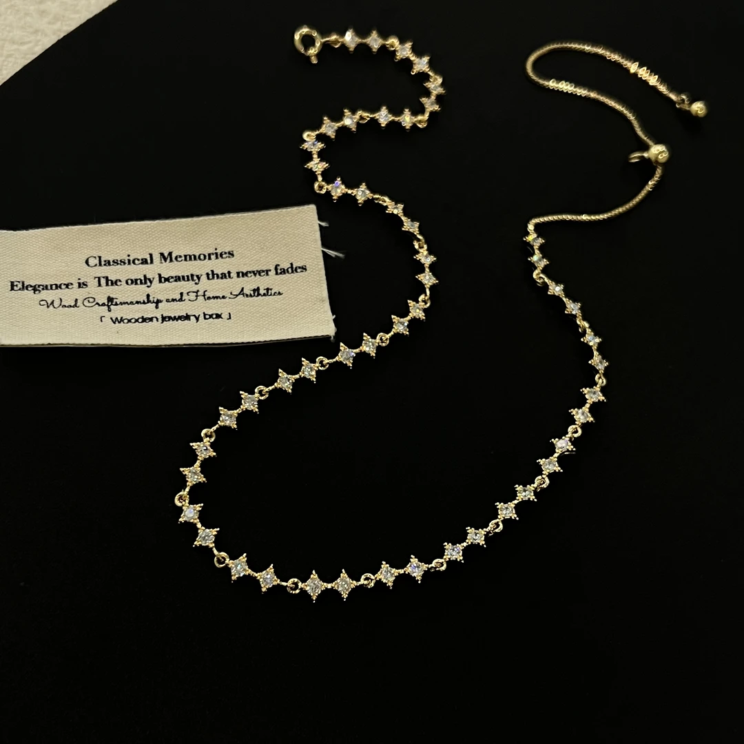 铜合金锆石项链 时尚百搭日常璨璨夜空微镶锁骨链项链