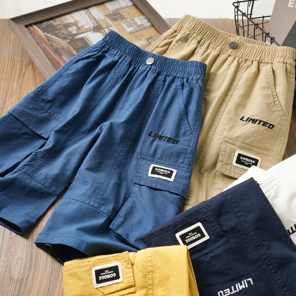 夏季时尚男童口袋工装短裤百搭中大童简约裤子儿童S1019