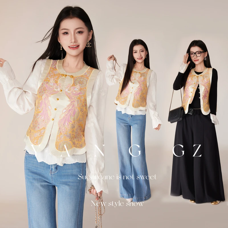 YANG GZ【Q凤朝歌】新中式凤凰刺绣圆领马甲汉服女 GZ5153GL602738
