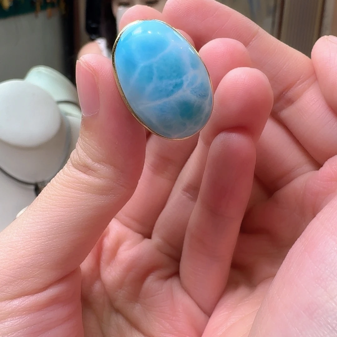 针钠钙石（海纹石）银S925镶嵌戒指