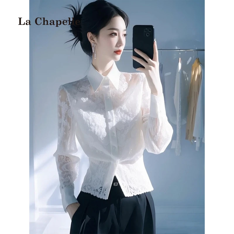 拉夏贝尔今年白色蕾丝长袖衬衫女2025早春时尚洋气法式收腰衬衣