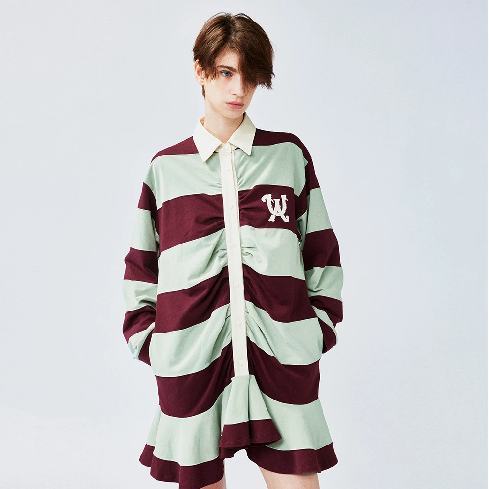 UOOYAA/乌丫2025春季新款「New Vintage」条纹POLO抽褶连衣裙 5187