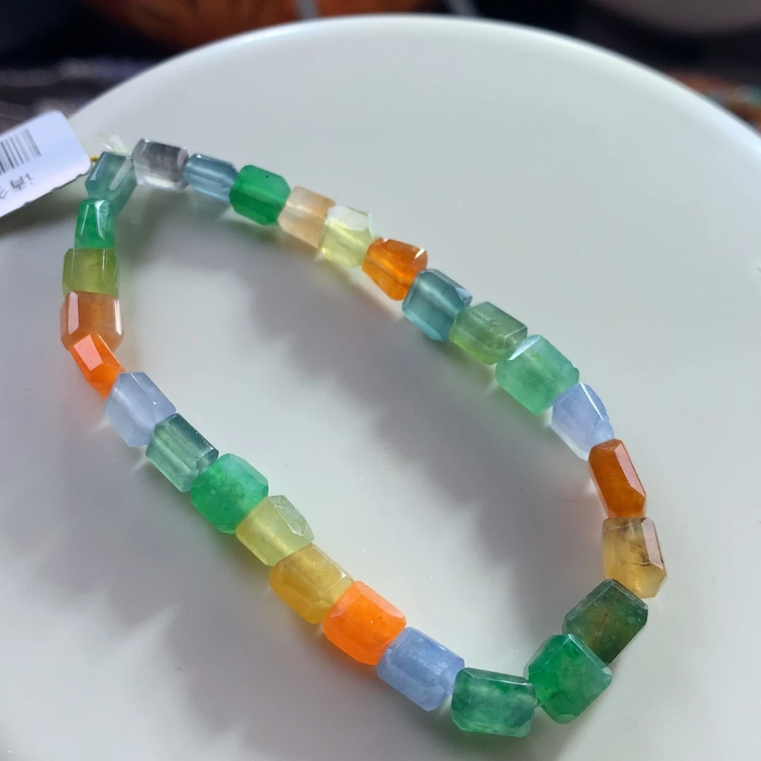 翡翠未镶嵌手链翡翠冰底彩虹糖果缤纷方糖随形
