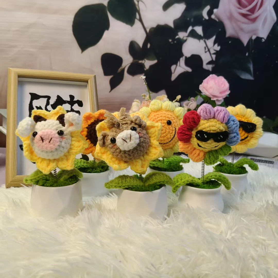 手工钩织小盆栽家居摆件成品仿真花盆栽送你一束永不凋零的花