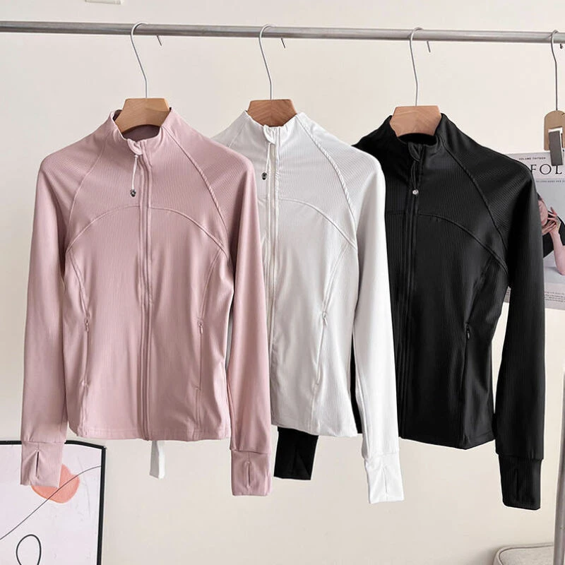 Lu螺纹瑜伽外套速干立领运动上衣普拉提训练健身服6617（DG）