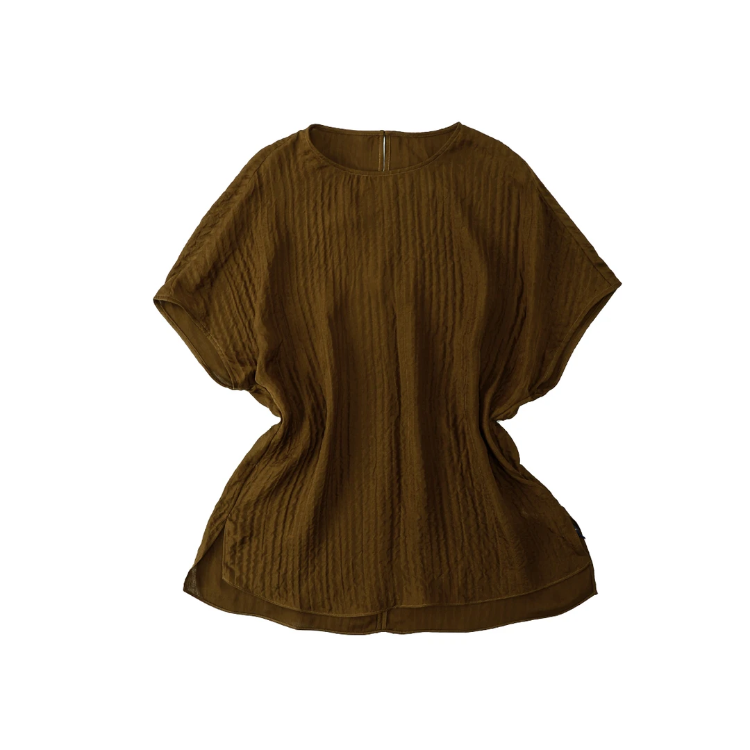 品牌新款真丝揉绉纯色简约舒适圆领通勤百搭上衣51817