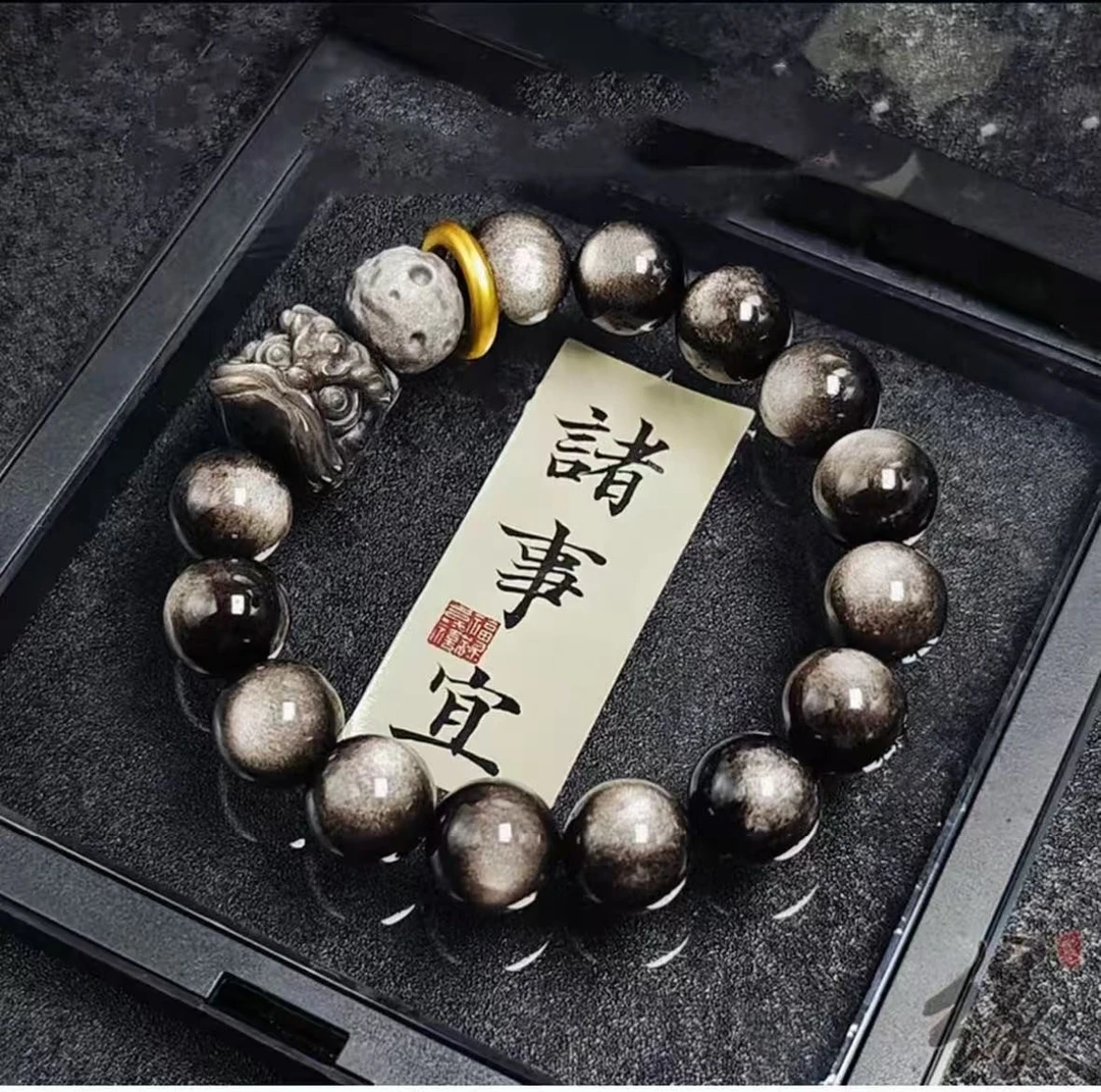 非金属铅玻璃手链 新款黑色醒狮手串时尚潮流新中式手链小件饰品