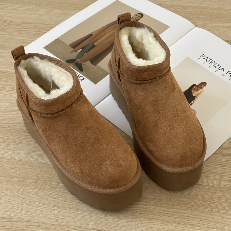 桑坡雪地靴周冬雨同款五公分厚底基础款棉靴保暖厚底迷你雪地靴