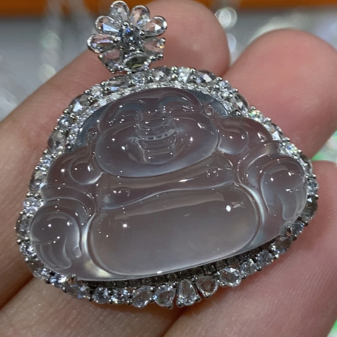 翡翠18K金镶嵌吊坠(不含链)天然缅甸A货翡翠