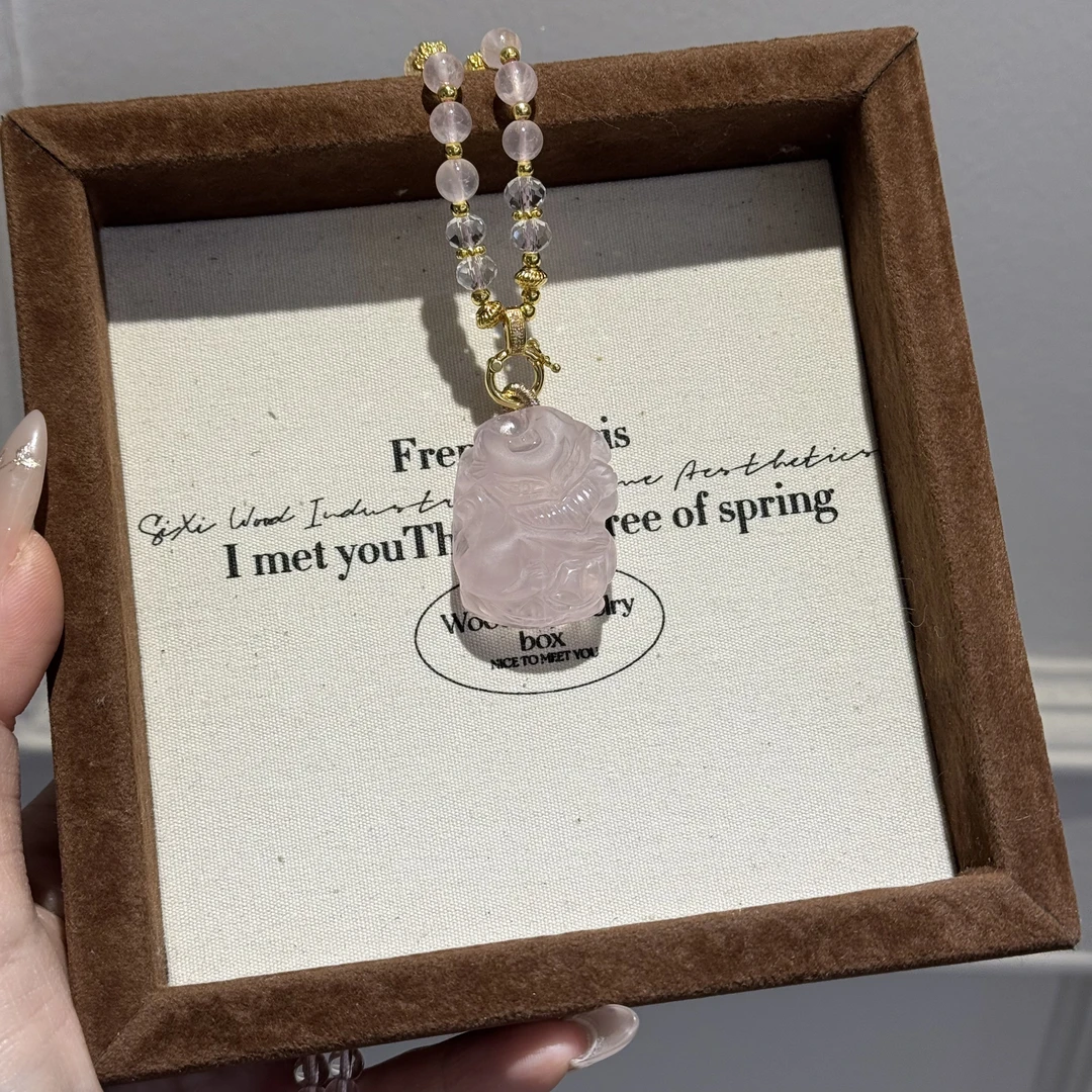 【桃花狐】天然粉水晶九尾狐吊坠