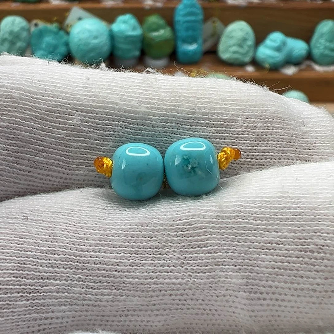 绿松石老型对珠 未镶嵌